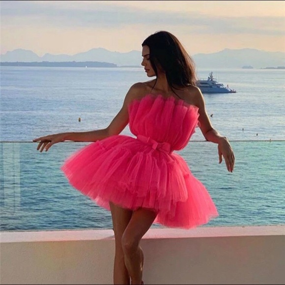 Hot pink barbie tulle ballerina mini dress bow belt kendall jenner tiered layer - Picture 3 of 9